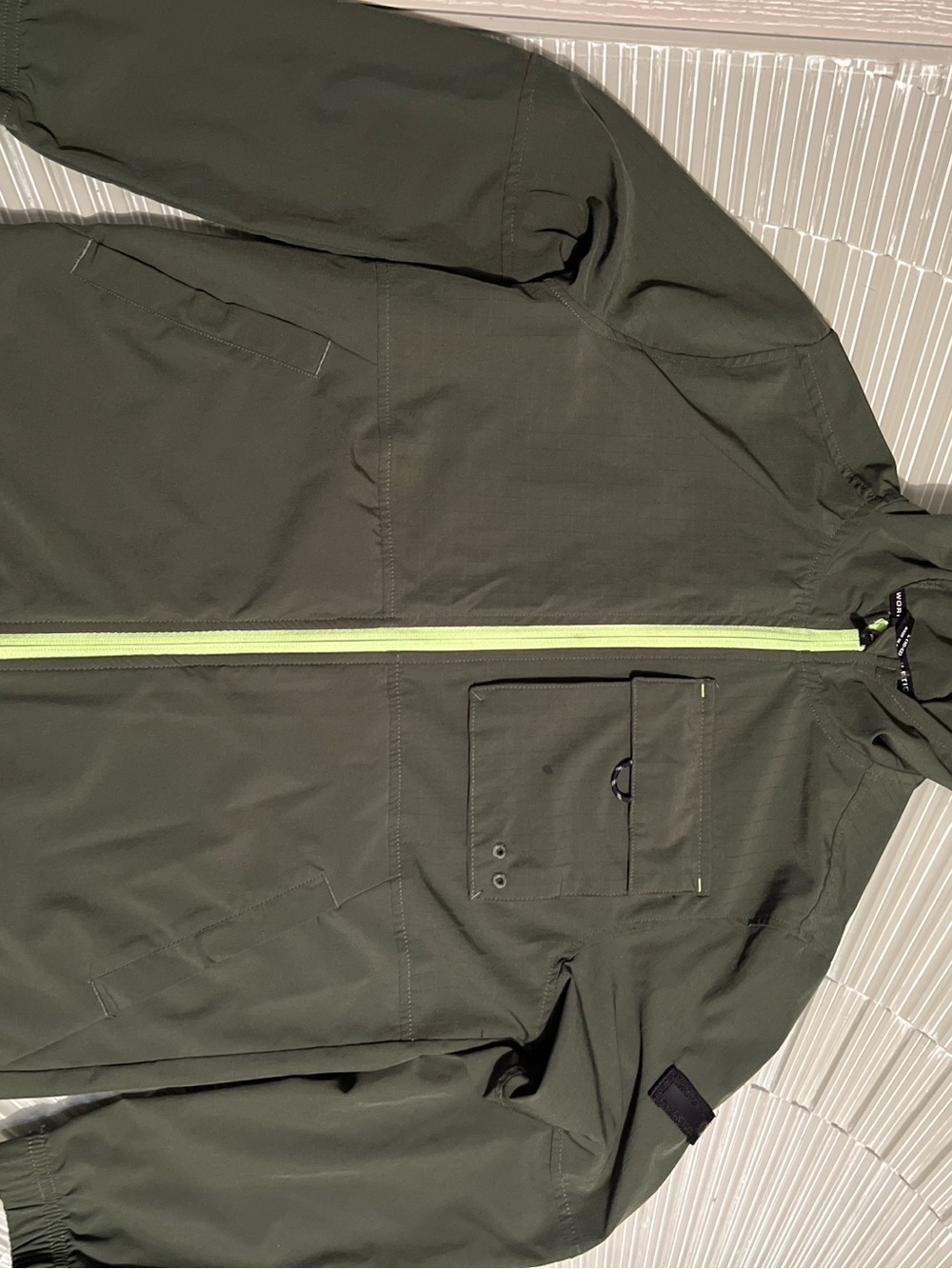 Athletic Works Olive Green Windbreaker with Lime Zipper